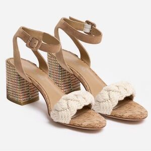 Johnny Was Braid Block Heel Women’s Rainbow White & Tan Size 7.5